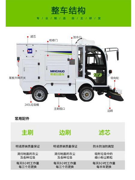 四轮扫路车MN-S1800配备240L标准曲松垃圾桶